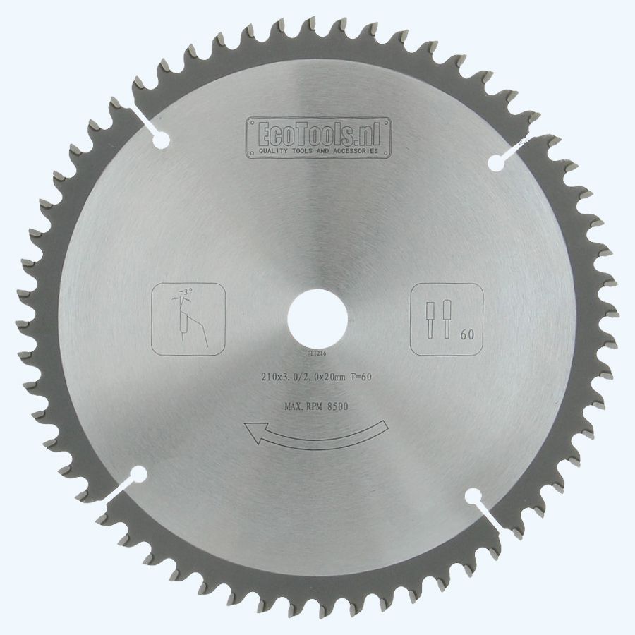 HM-zaagblad 210 x 20 mm T=60 (vlak-daktand) HM-zaagblad 210 x 20 mm T=60 (vlak-daktand)