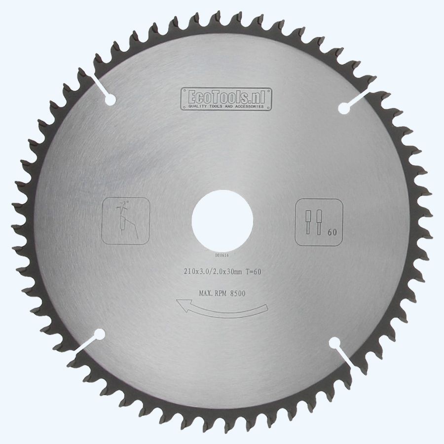 HM-zaagblad 210 x 30 mm T=60 (vlak-daktand) HM-zaagblad 210 x 30 mm T=60 (vlak-daktand)