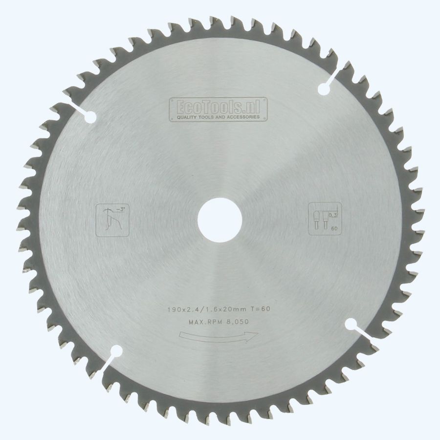 HM-zaagblad 190 x 20 mm T=60 (vlak-daktand)