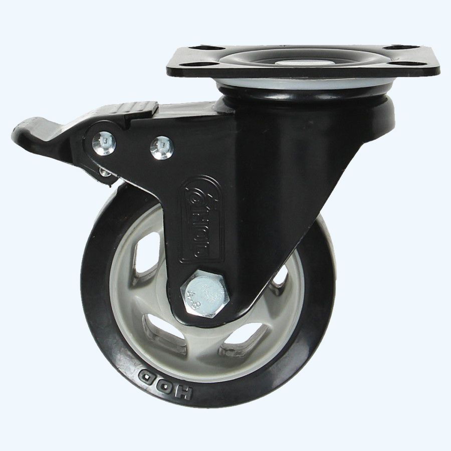 Kogelgelagerd zwenkwiel met rem zwart 125mm / 210 kg 