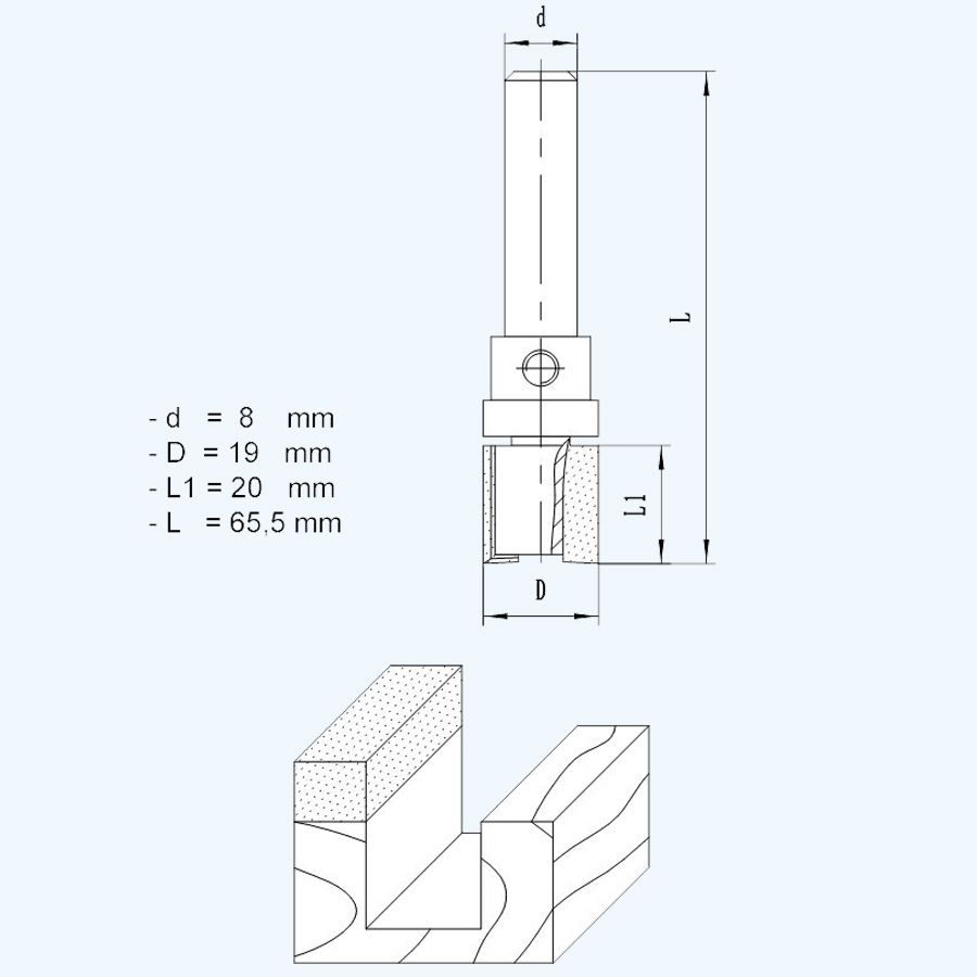 HM kantenfrees 19 x 20 mm met bovenlager