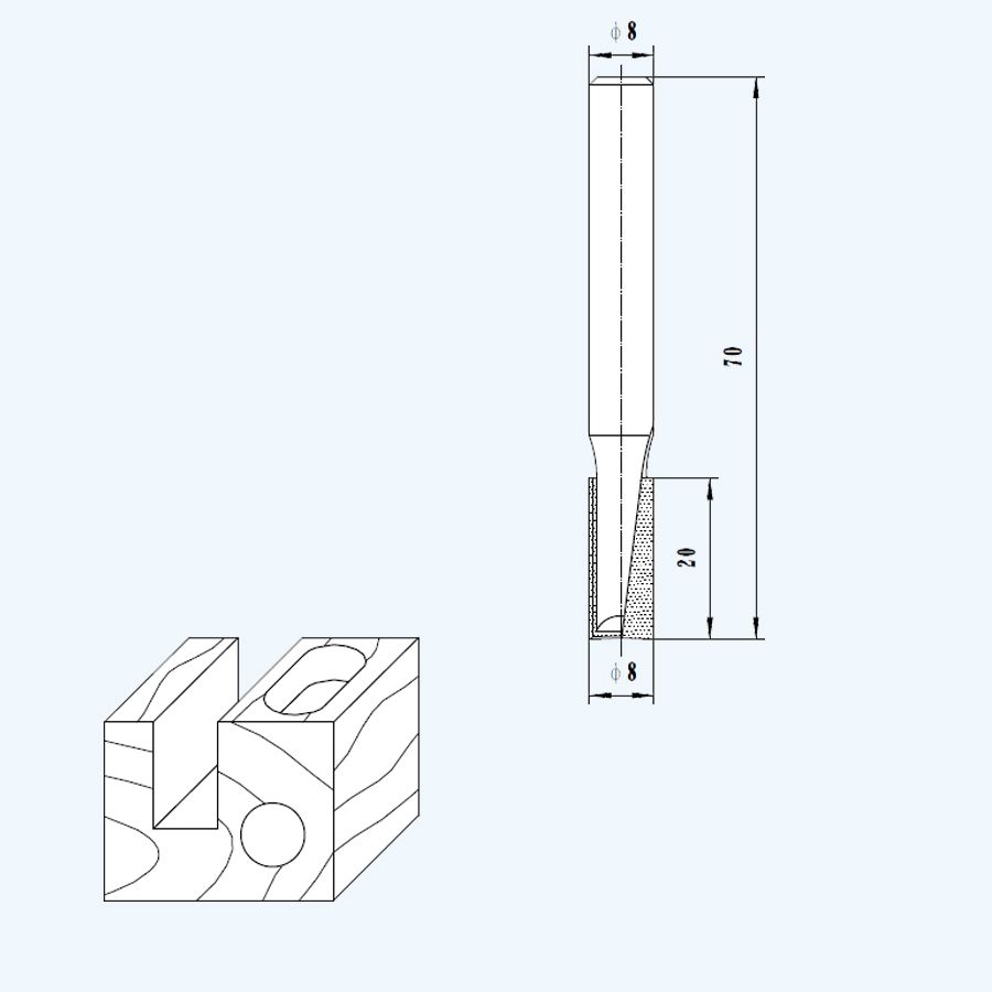 HM groeffrees 8 mm met ondersnijder HM groeffrees 8 mm met ondersnijder