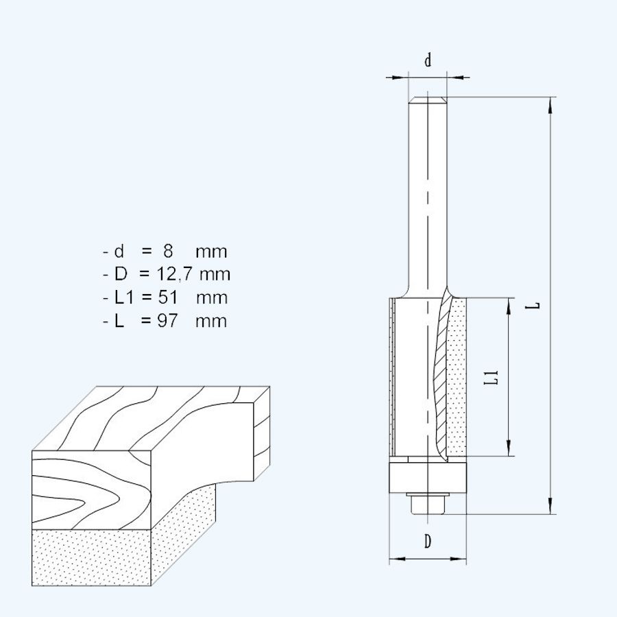 HM kantenfrees 12,7 x 51 mm met onderlager HM kantenfrees 12,7 x 51 mm met onderlager