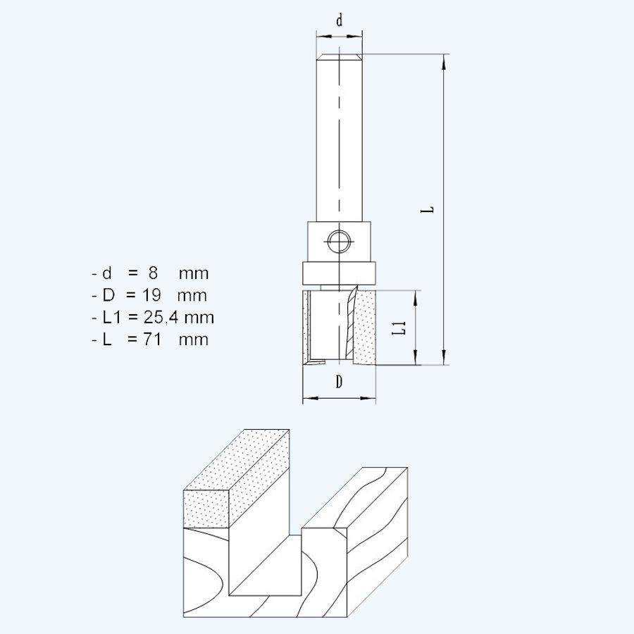 HM kantenfrees 19 x 25,4 mm met bovenlager HM kantenfrees 19 x 25,4 mm met bovenlager
