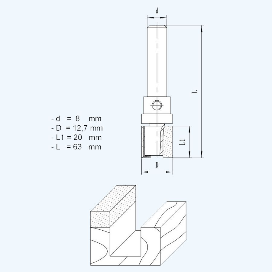 HM kantenfrees 12,7 x 20 mm met bovenlager HM kantenfrees 12,7 x 20 mm met bovenlager