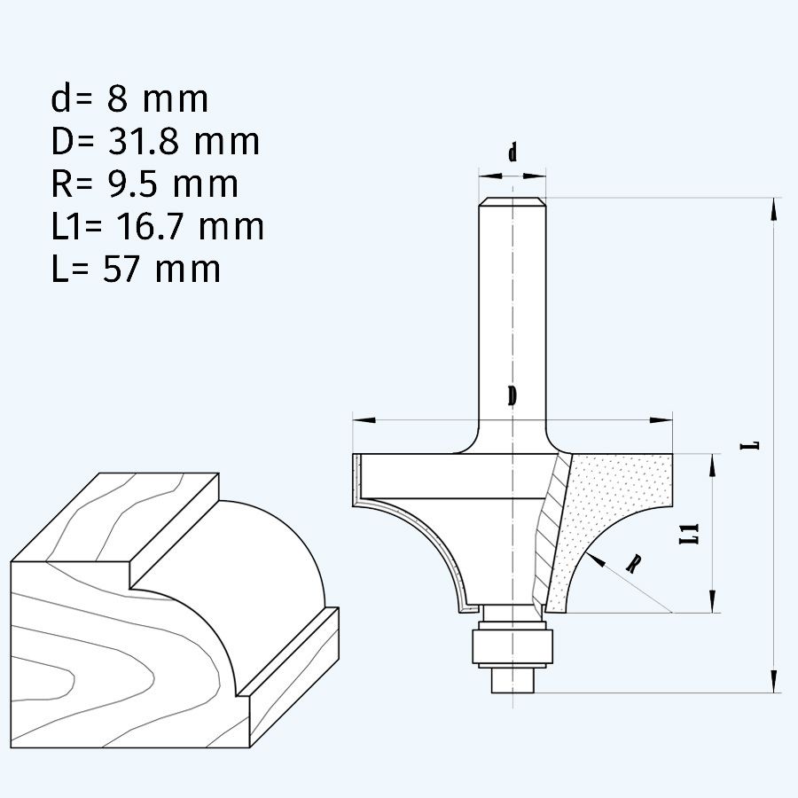 HM kwartrondfrees R=9,5 mm HM kwartrondfrees R=9,5 mm